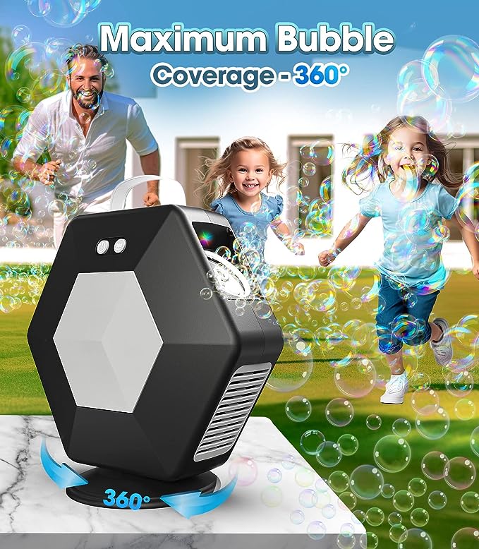 Upgraded Bubble Machine, 16000+ Bubbles Per Minute, Automatic Bubble Maker Toy for Outdoor Parties, Birthday,Wedding, Christmas,360¡ãRotatable Bubble Blower With 2 Bubble Solution