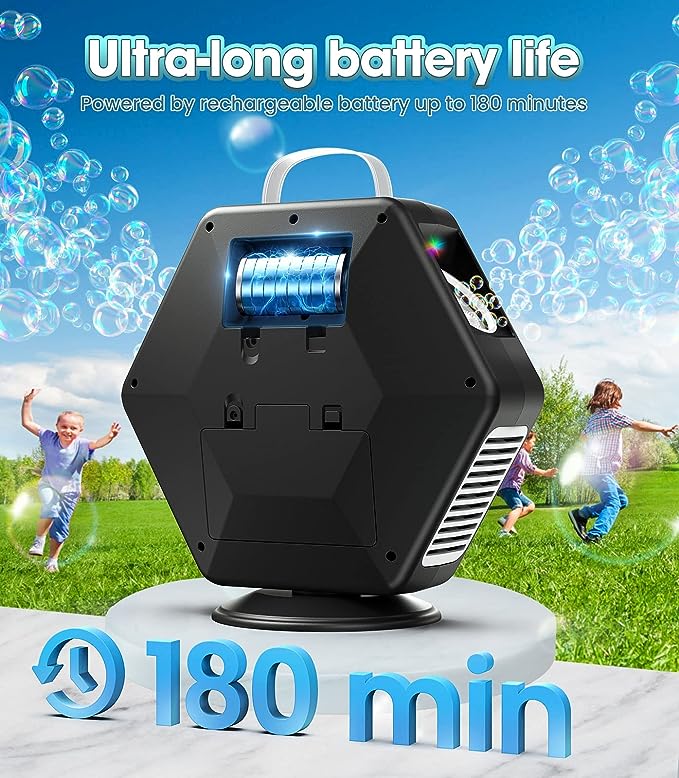 Upgraded Bubble Machine, 16000+ Bubbles Per Minute, Automatic Bubble Maker Toy for Outdoor Parties, Birthday,Wedding, Christmas,360¡ãRotatable Bubble Blower With 2 Bubble Solution