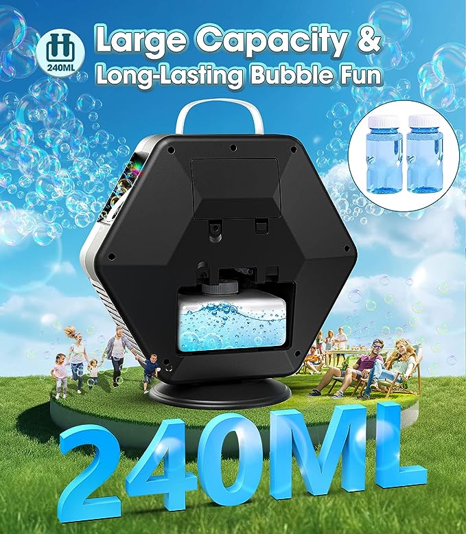 Upgraded Bubble Machine, 16000+ Bubbles Per Minute, Automatic Bubble Maker Toy for Outdoor Parties, Birthday,Wedding, Christmas,360¡ãRotatable Bubble Blower With 2 Bubble Solution