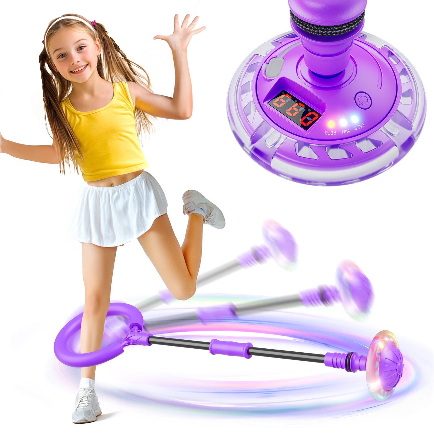 Beefunni Ankle Skip Ball with Counter, Skip It for Kids, with Timer and Cal Calculator, Birthday Gifts for Girls Age 5 6 7 8 9 10+(Purple)