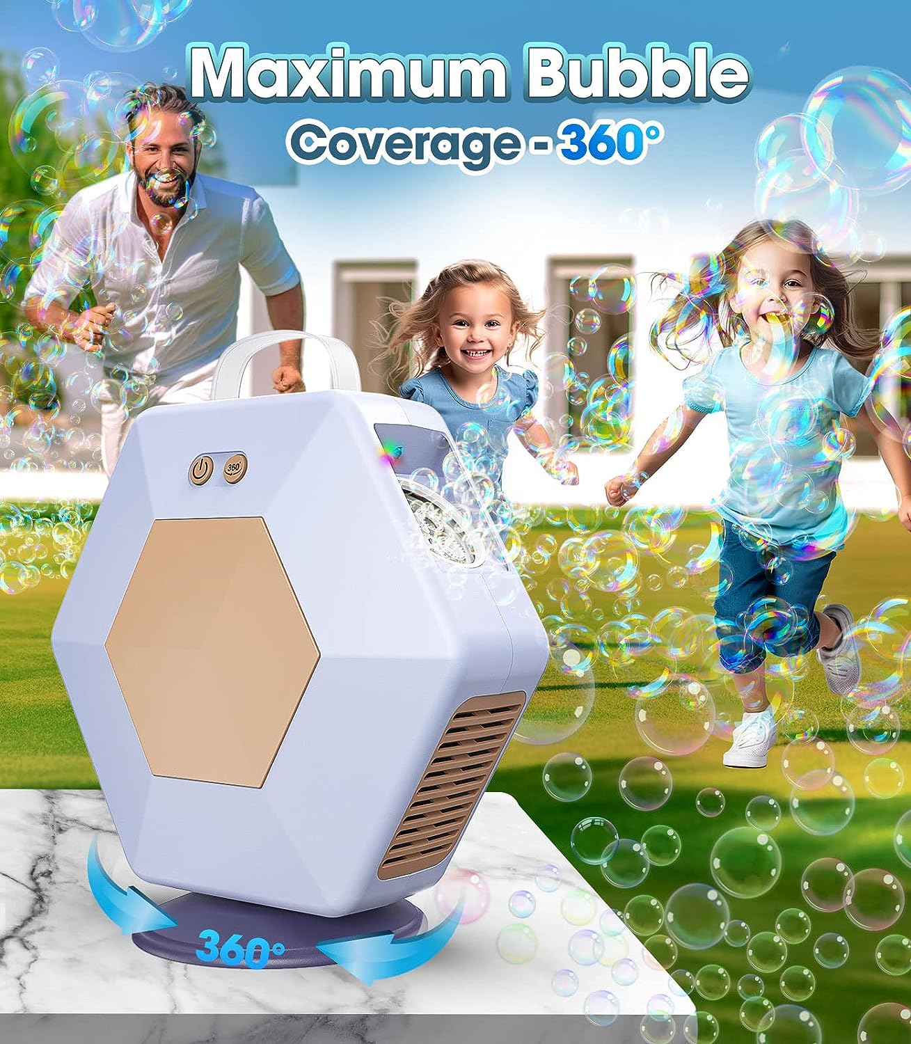 Bubble Machine for Kids,Indoor&Outdoor Party 360¡ãAutomatic Bubble Maker 16000+Bubble/MIN , Summer Toys for Toddlers&Kids 3-8 Years Old,White.