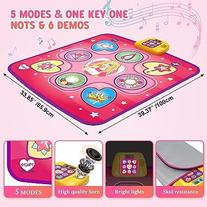 Dance Mat Toys for 3-10 Year Old Girls,5 Game Modes Including 3 Challenge Levels,Christmas Birthday Gifts for 3-8 Year Old Girls