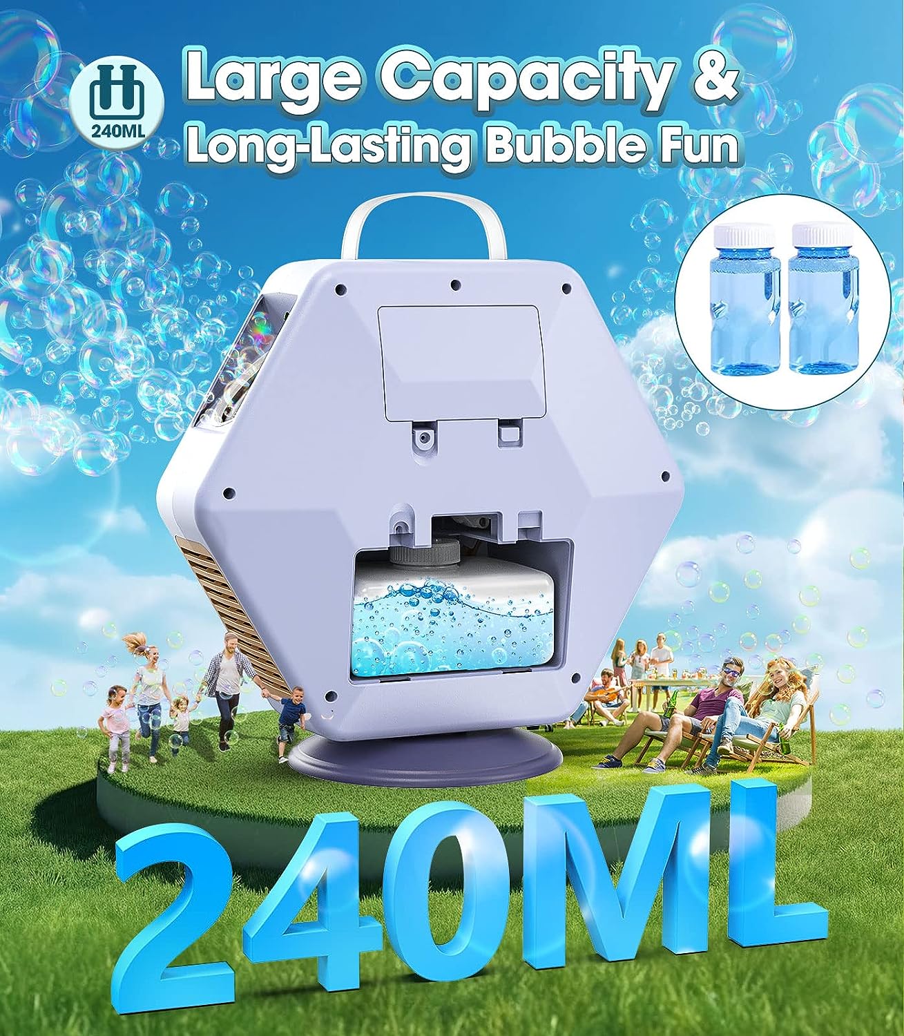 Bubble Machine for Kids,Indoor&Outdoor Party 360¡ãAutomatic Bubble Maker 16000+Bubble/MIN , Summer Toys for Toddlers&Kids 3-8 Years Old,White.