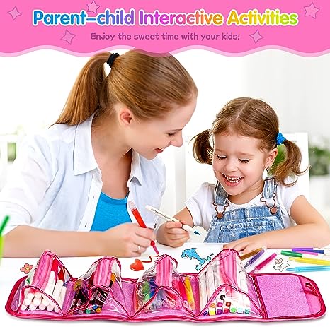 Pink Fruit Scented Markers Set, School Supply Kit 56 Pcs with Unicorn Pencil Case, Unicorn Gifts for Girls Ages 4-6-8, Art Supplies Christmas Birthday Gift for Kids 3+