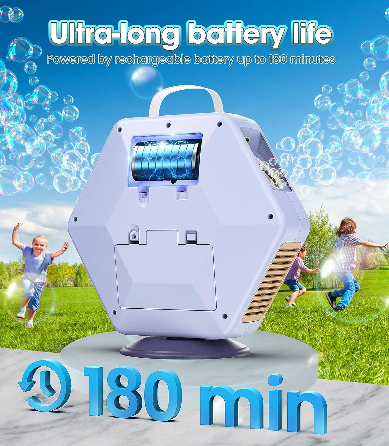 Bubble Machine for Kids,Indoor&Outdoor Party 360¡ãAutomatic Bubble Maker 16000+Bubble/MIN , Summer Toys for Toddlers&Kids 3-8 Years Old,White.