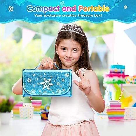 Blue Fruit Scented Markers Set, School Supply Kit 56 Pcs with Frozen Snowflake Pencil Case, Frozen Gifts for Girls Ages 4-6-8, Art Supplies Christmas Birthday Gift for Kids 3+
