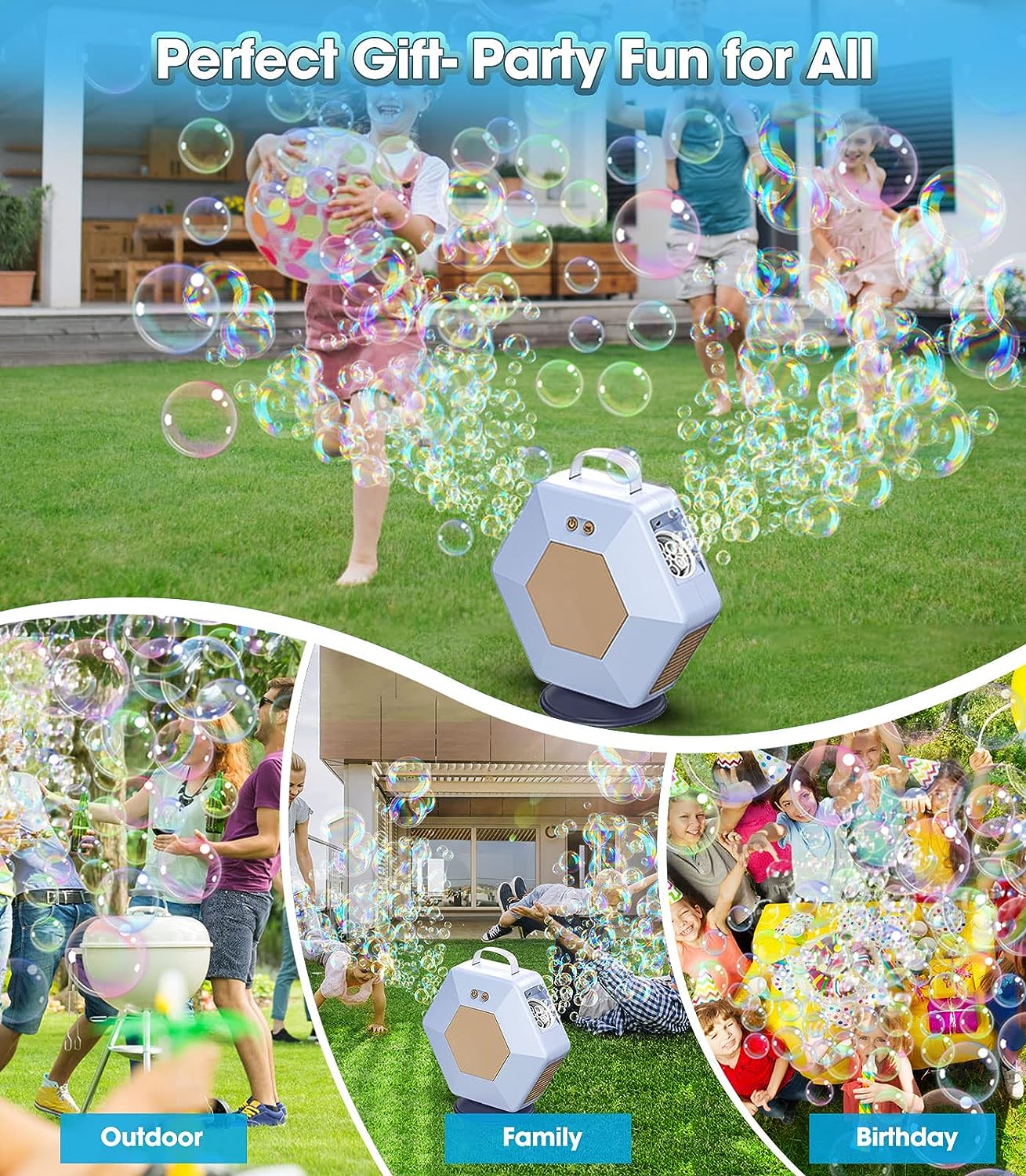 Bubble Machine for Kids,Indoor&Outdoor Party 360¡ãAutomatic Bubble Maker 16000+Bubble/MIN , Summer Toys for Toddlers&Kids 3-8 Years Old,White.
