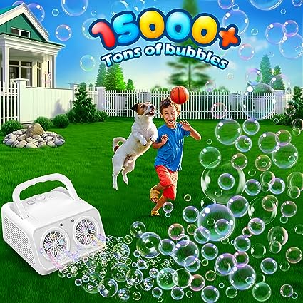 Bubble Machine, Advanced Automatic Bubble Blower with Simultaneous Bubble Generating Function, Indoor Outdoor Bubble Toy Fun for Kids