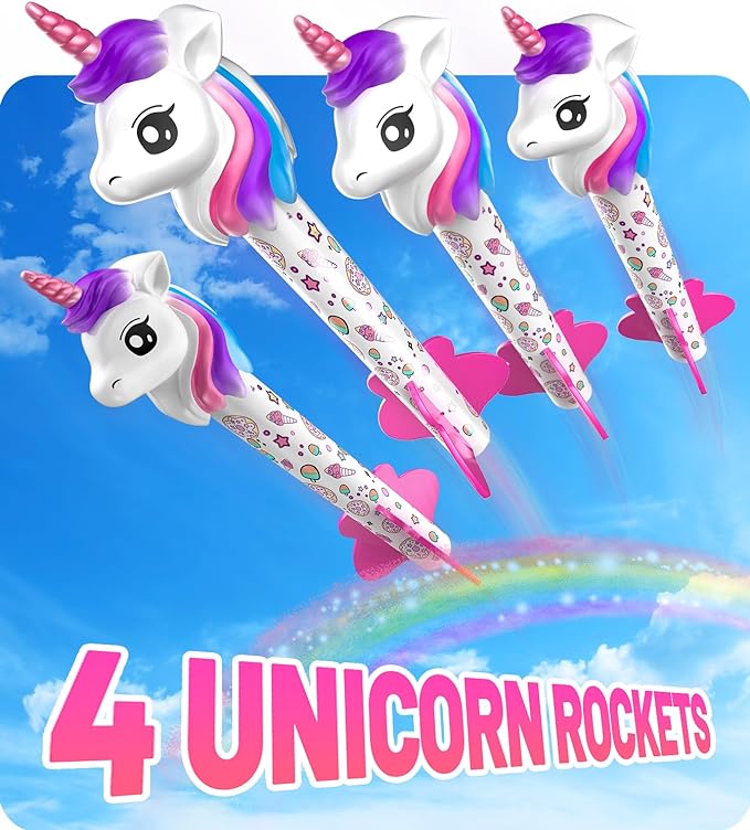 Unicorn Rocket Launcher for Girls, 4 Unicorn Outdoor Toys for Kids
