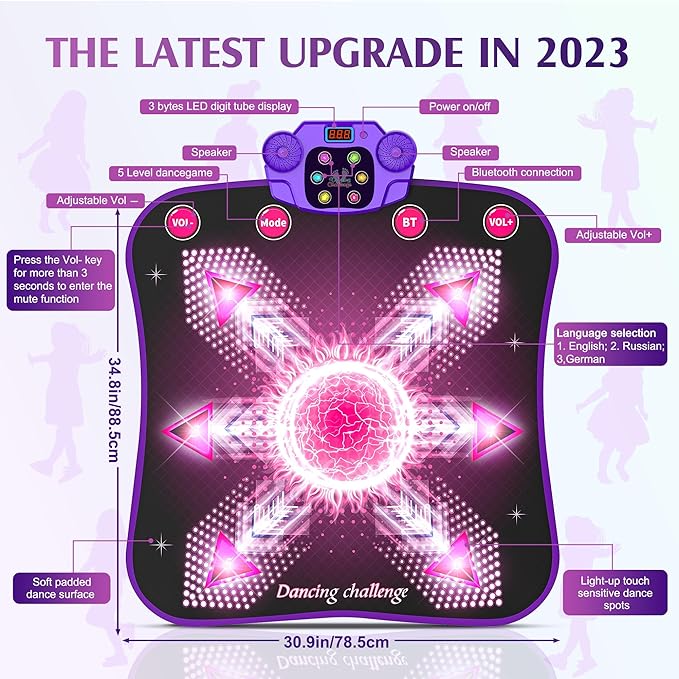 Electronic Dance Mat Toys for 3-12 Year Old Kids with Light-up, Music and Bluetooth