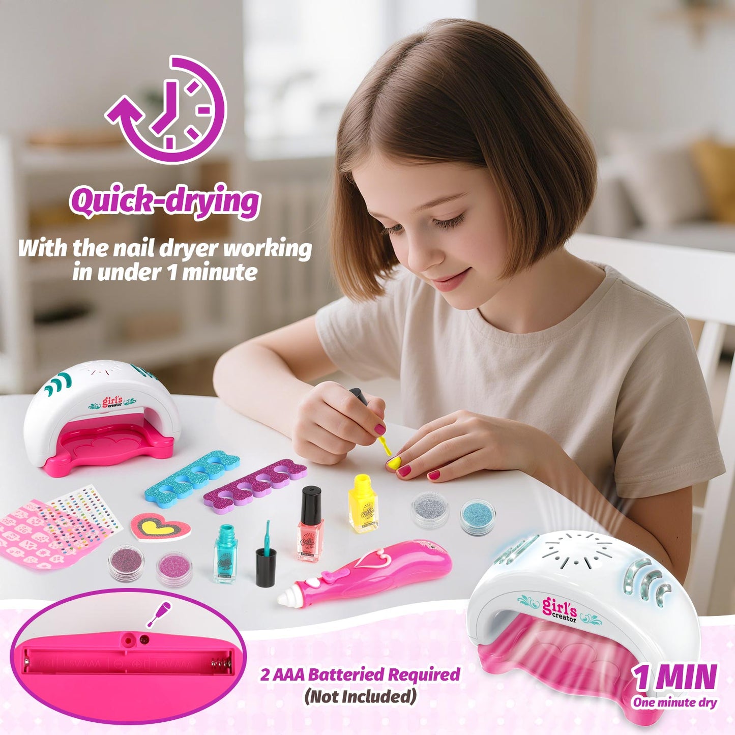 Beefunni Kids Nail Polish Set, Nail Art Kit for Girls Age 7-12 with Nail Dryer, Nail Kit Kids, Birthday Gift for Kids 3-12 Years Old