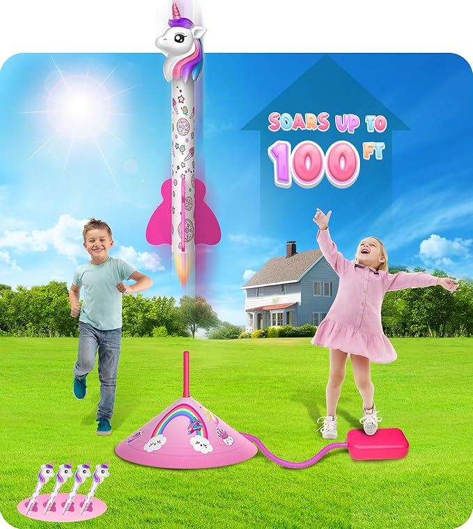 Unicorn Rocket Launcher for Girls, 4 Unicorn Outdoor Toys for Kids