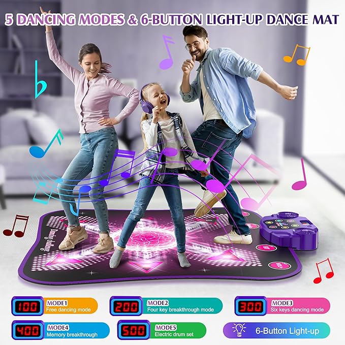 Electronic Dance Mat Toys for 3-12 Year Old Kids with Light-up, Music and Bluetooth