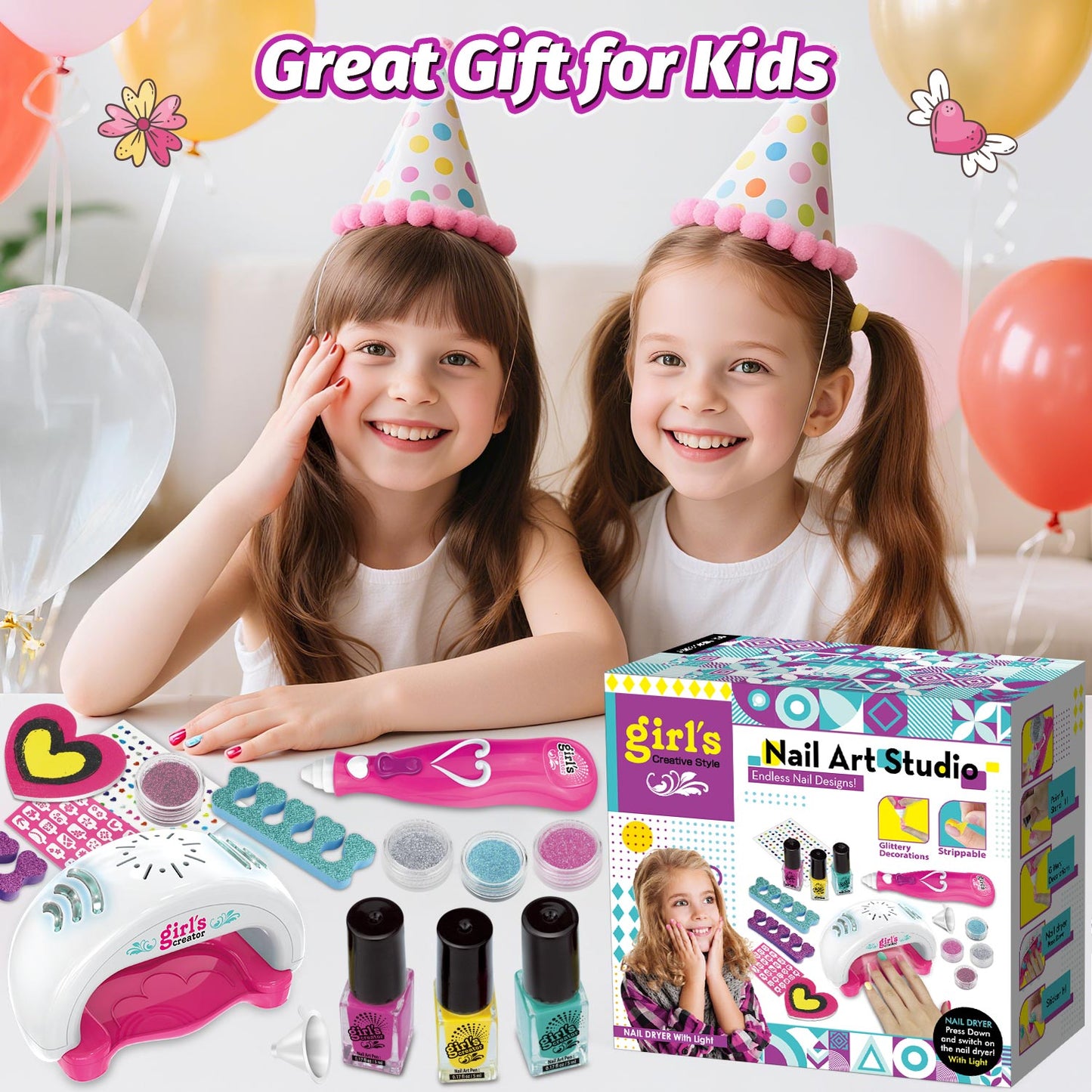Beefunni Kids Nail Polish Set, Nail Art Kit for Girls Age 7-12 with Nail Dryer, Nail Kit Kids, Birthday Gift for Kids 3-12 Years Old