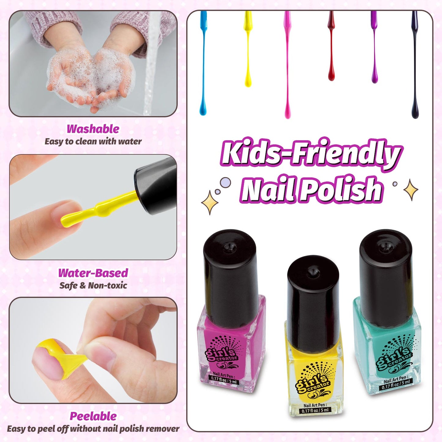 Beefunni Kids Nail Polish Set, Nail Art Kit for Girls Age 7-12 with Nail Dryer, Nail Kit Kids, Birthday Gift for Kids 3-12 Years Old
