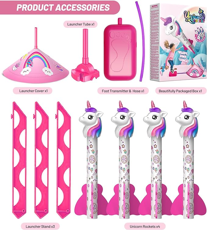 Unicorn Rocket Launcher for Girls, 4 Unicorn Outdoor Toys for Kids