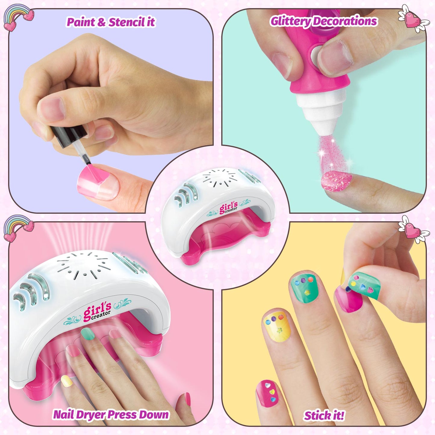 Beefunni Kids Nail Polish Set, Nail Art Kit for Girls Age 7-12 with Nail Dryer, Nail Kit Kids, Birthday Gift for Kids 3-12 Years Old