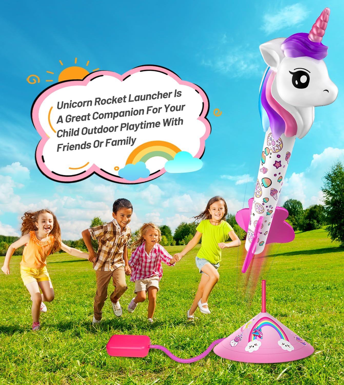 Unicorn Rocket Launcher for Girls, 4 Unicorn Outdoor Toys for Kids
