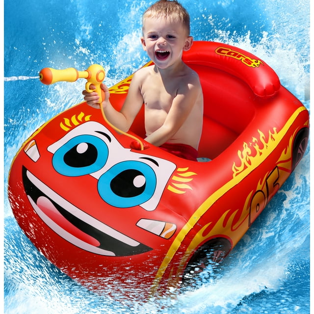 Baby Inflatable Pool Float,Car Shaped Baby Swimming Float with Steering Wheel for Toddler Aged 1-3 Years