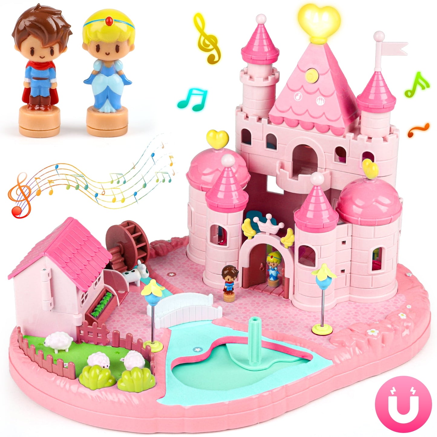 Beefunni Doll House Toy for Girls 3 4 5 6+, Princess Dollhouse Castle Playset, Control Moving Doll House, Birthday Christmas Gift for Girls Toddlers (Pink)