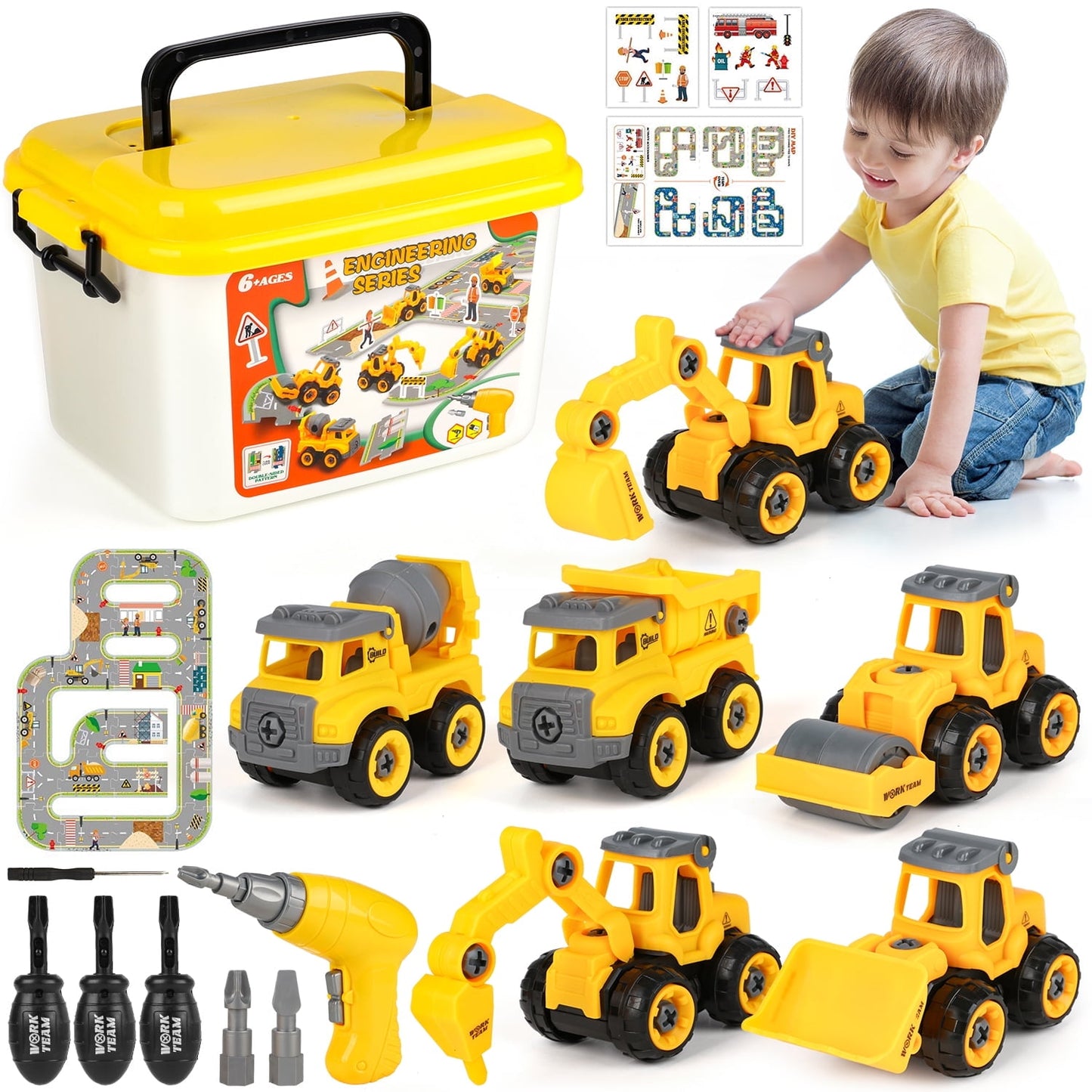 Beefunni Take Apart Toys, Construction Truck Toys for Kids, STEM Learning Building Kit with Electric Drill Tool, Birthday Gift for Boys Girls Toddlers Age 5 6 7 8 9+ Years Old
