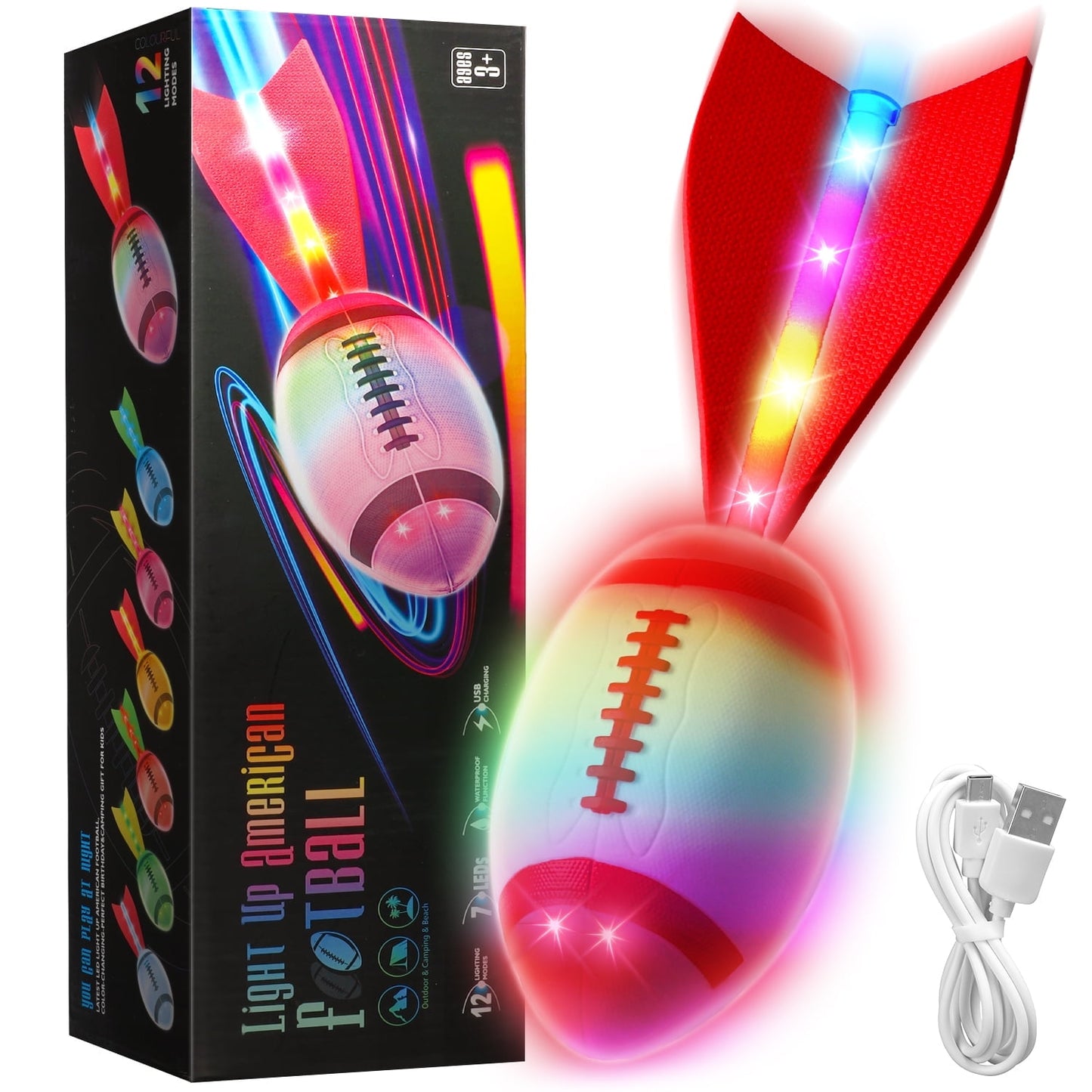 Beefunni Glow in the Dark Football, LED Light up Football,Outdoor Toys for Boys Girls Age 6 7 8 9 10+ Years Old, Outdoor Sports Activity Night Play, Gift for Kids