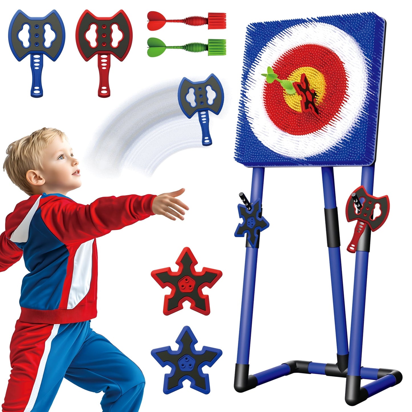 Beefunni Throwing Target Game Set, Dart & Axe Throwing Game Toy Set with Bristle Dartboard, Indoor & Outdoor Game, Birthday Gift for Kids Boys Girls Age 6 7 8 9 10+ Years Old