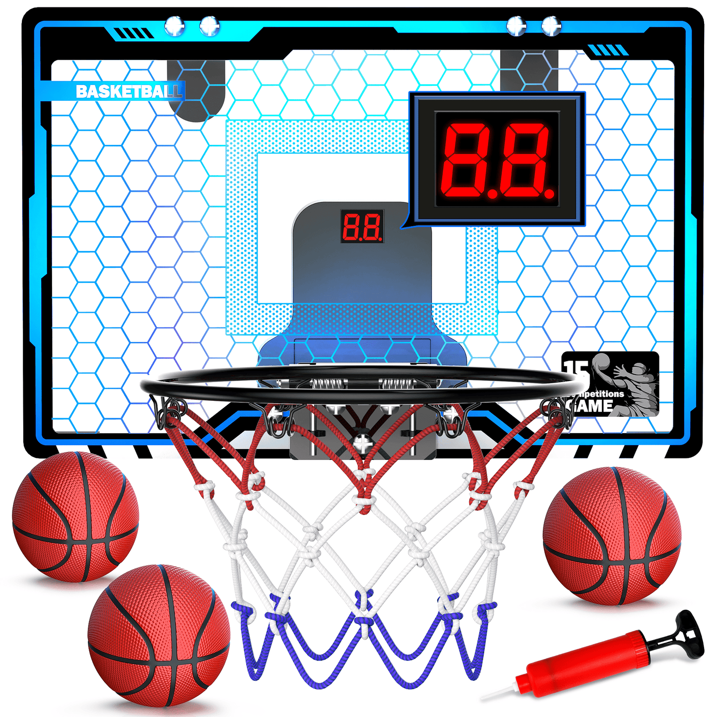 Indoor Basketball Hoop with Electronic Scoreboard, 3 Balls Backboards Over The Door, Basketball Toys for Kids Boys 3-12