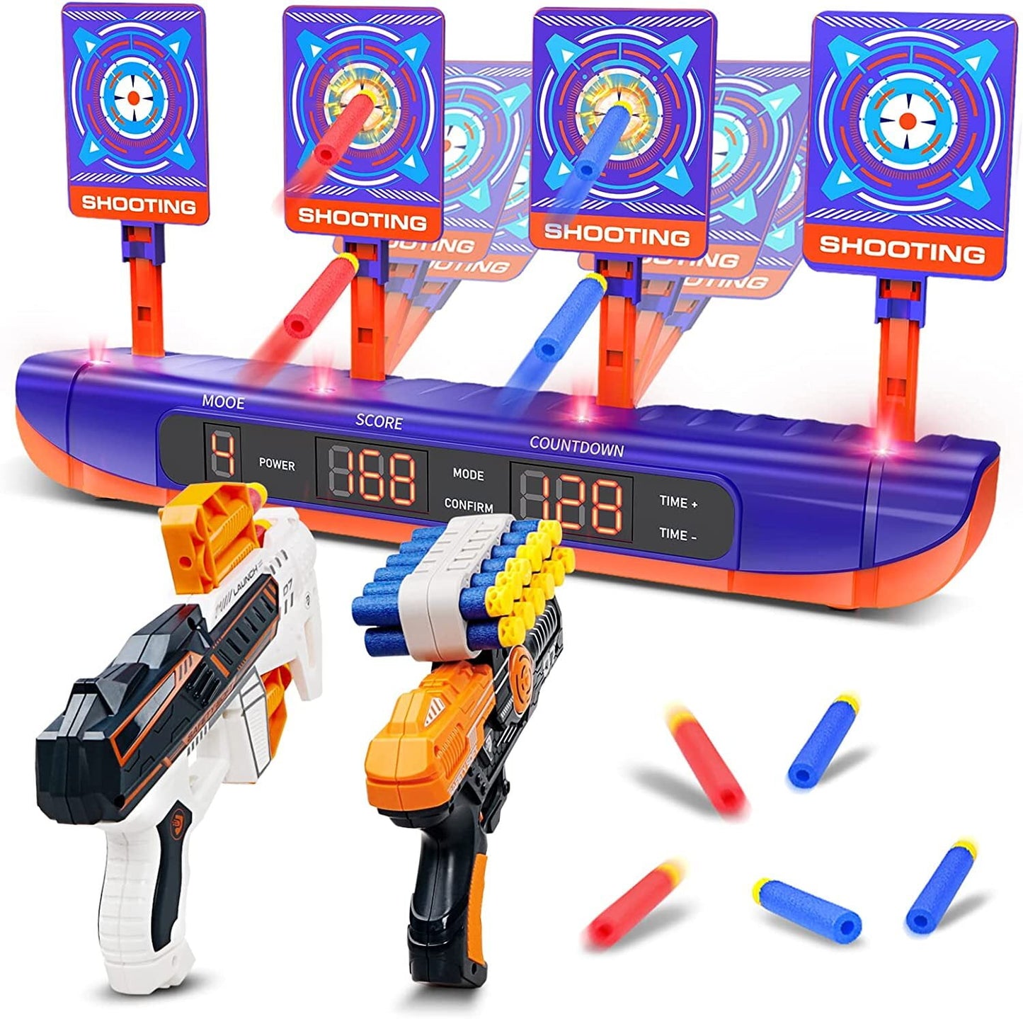 Digital Shooting Targets with Foam Dart Blaster, Electronic Scoring Auto Reset 4 Targets, Outdoor Shooting Games Gift for 8-12 Years Old Boys
