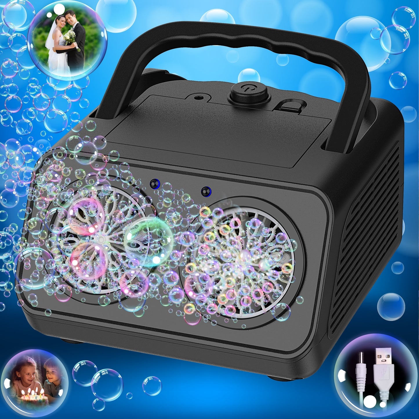 Bubble Machine for Kids, Advanced Automatic Bubble Blower with Simultaneous Bubble Generating Function, 3000+ Bubbles per Minute