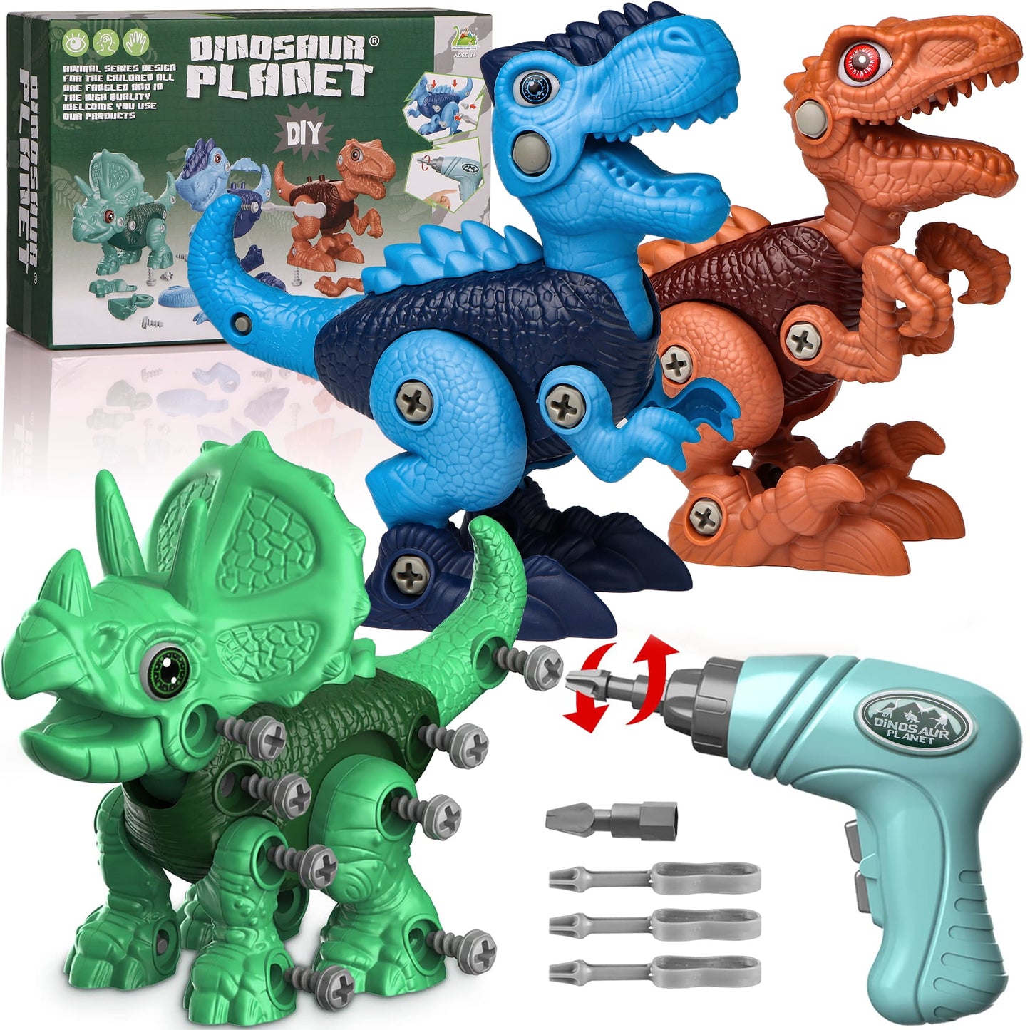 Dinosaur Toys for 3 4 5 6 7 8 Years Old Boys, Take Apart Toys Construction Building with Electric Drill Birthday Gift for Kids