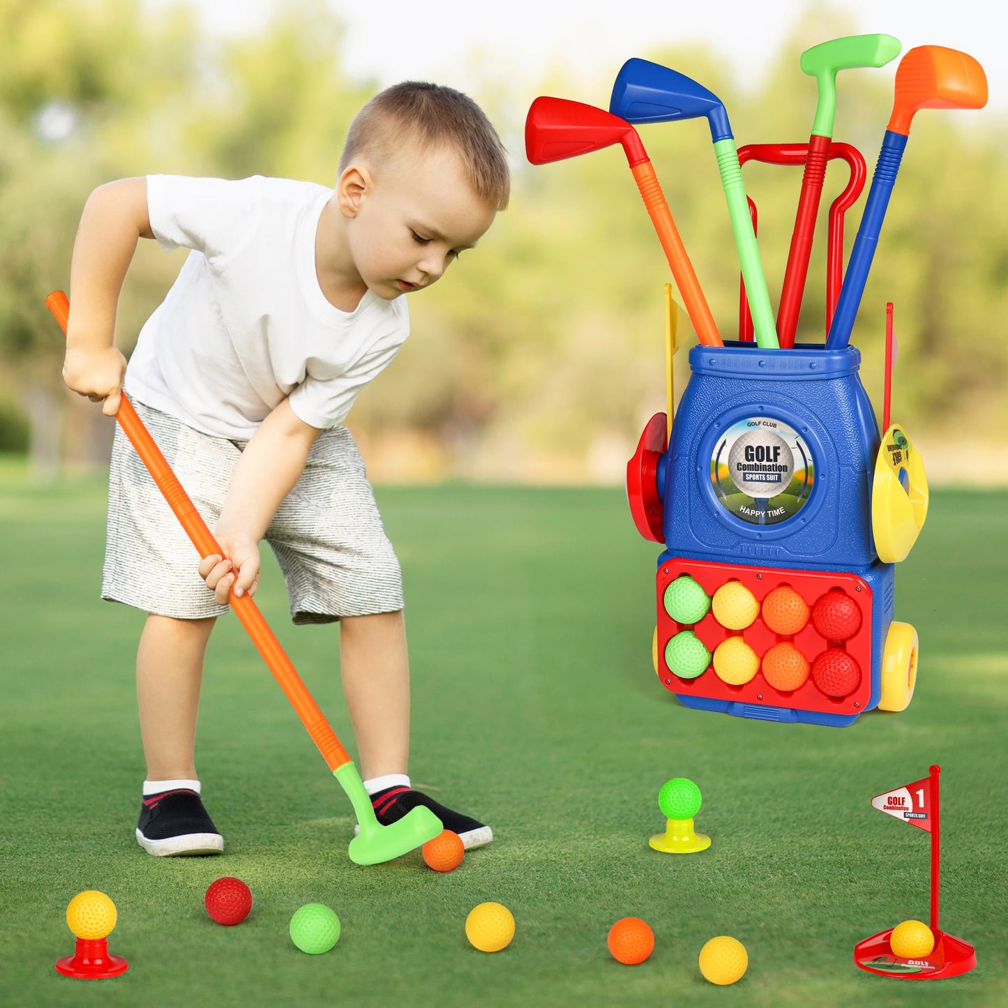 Kids Golf Toy Set for Boys Girls 3-6 Years, Golf Club Set Sports Kit, Toddler Outdoors Indoors Exercise Toys Christmas Birthday Gifts