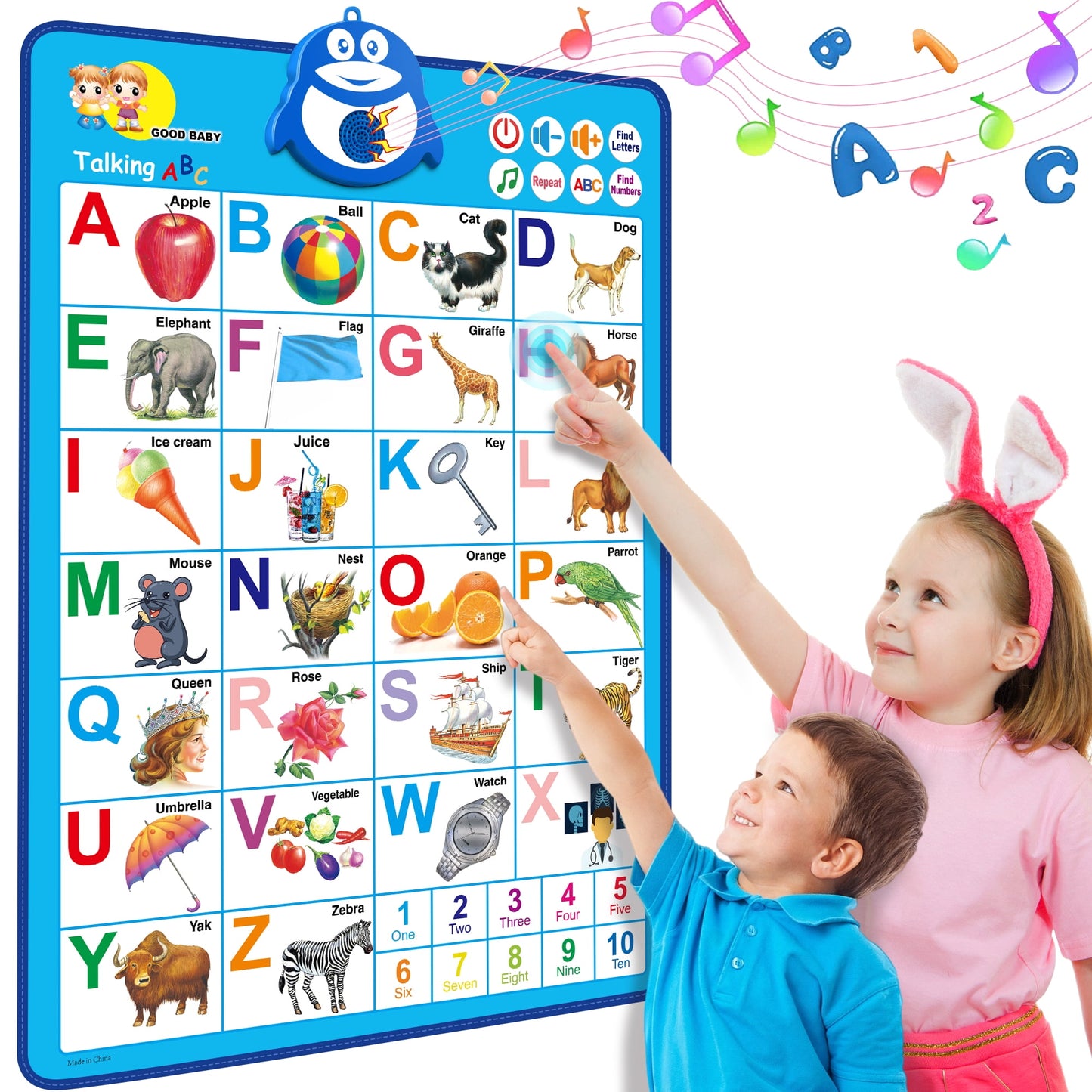 Toddler Toys Electronic Interactive Alphabet Wall Chart, Talking ABC Learning Poster with Music Christmas Gifts for 2-6 Years Old Boys and Girls