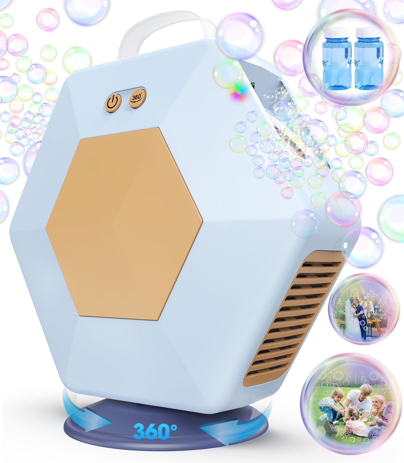 Bubble Machine for Kids,Indoor&Outdoor Party 360¡ãAutomatic Bubble Maker 16000+Bubble/MIN , Summer Toys for Toddlers&Kids 3-8 Years Old,White.