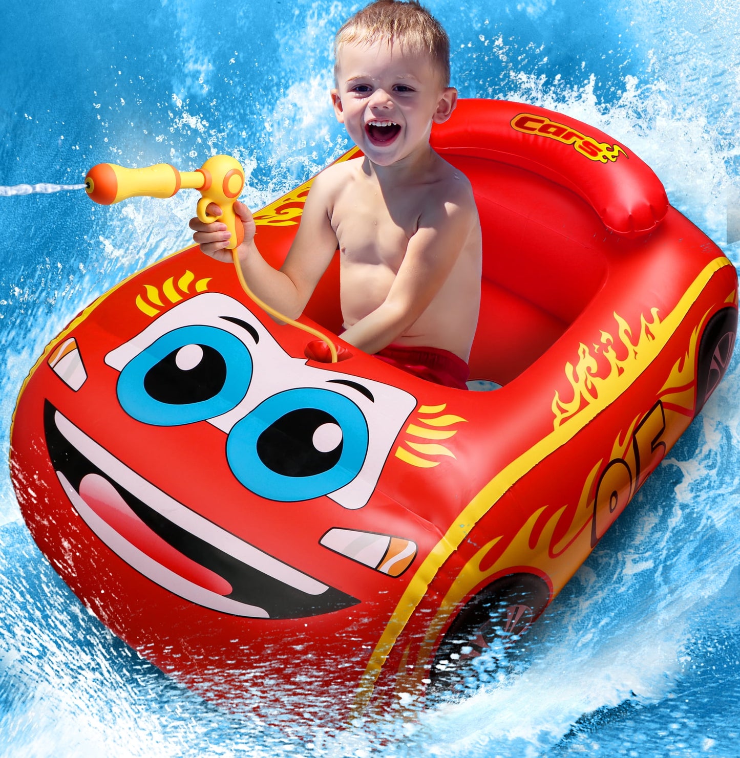 Baby Inflatable Pool Float,Car Shaped Baby Swimming Float with Steering Wheel for Toddler Aged 1-3 Years