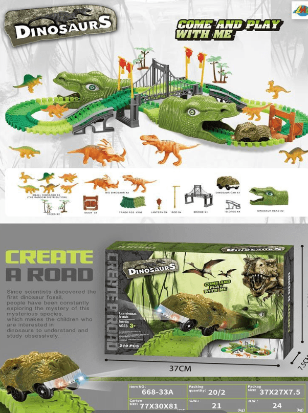 Dinosaur Toys,Create A Dinosaur World Road Race,Flexible Track Playset