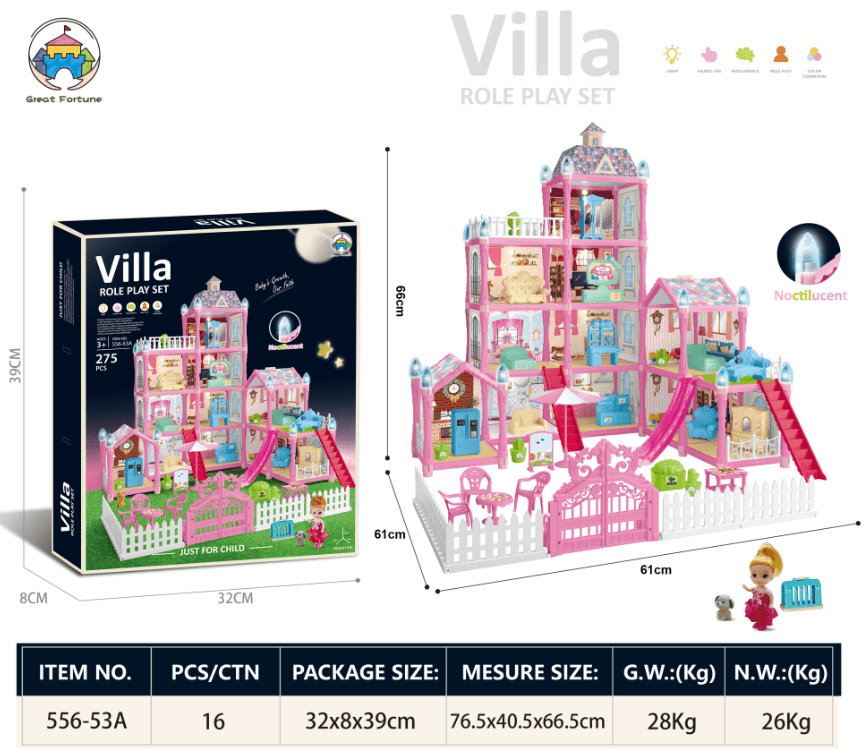 Princess Castle Dollhouse Kit, 11 Room Furniture,275PCS Building Toys for Girls Kids Ages 3 4 5 6 7 8+, Birthday/Christmas Gift for Little Girls.