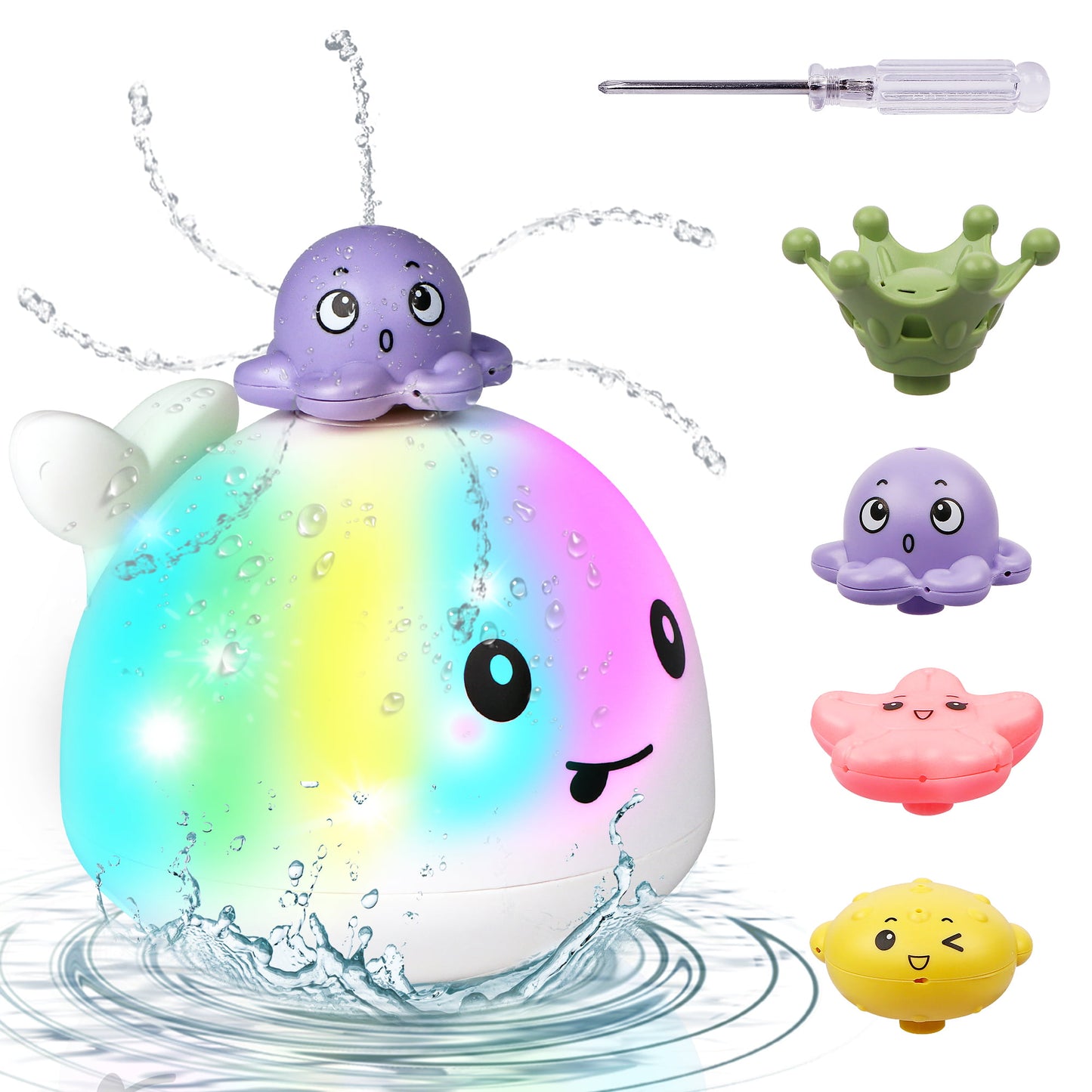 White Baby Bath Toys for Kids, Sprinkler Whale Bathtub Toys 4 Water Spraying Modes Light up for Baby Boys Girls 6 Months up, Birhday Christmas Baby Gift