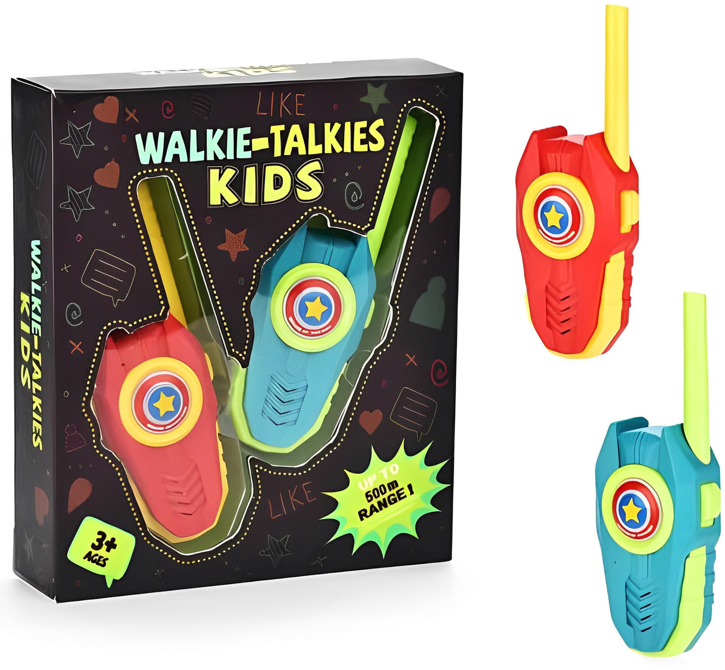 Kids Walkie Talkies, 500 Meters Long Range , 2 Way Radio Toys for Boys Girls 3-8 Years Old-2 Pack