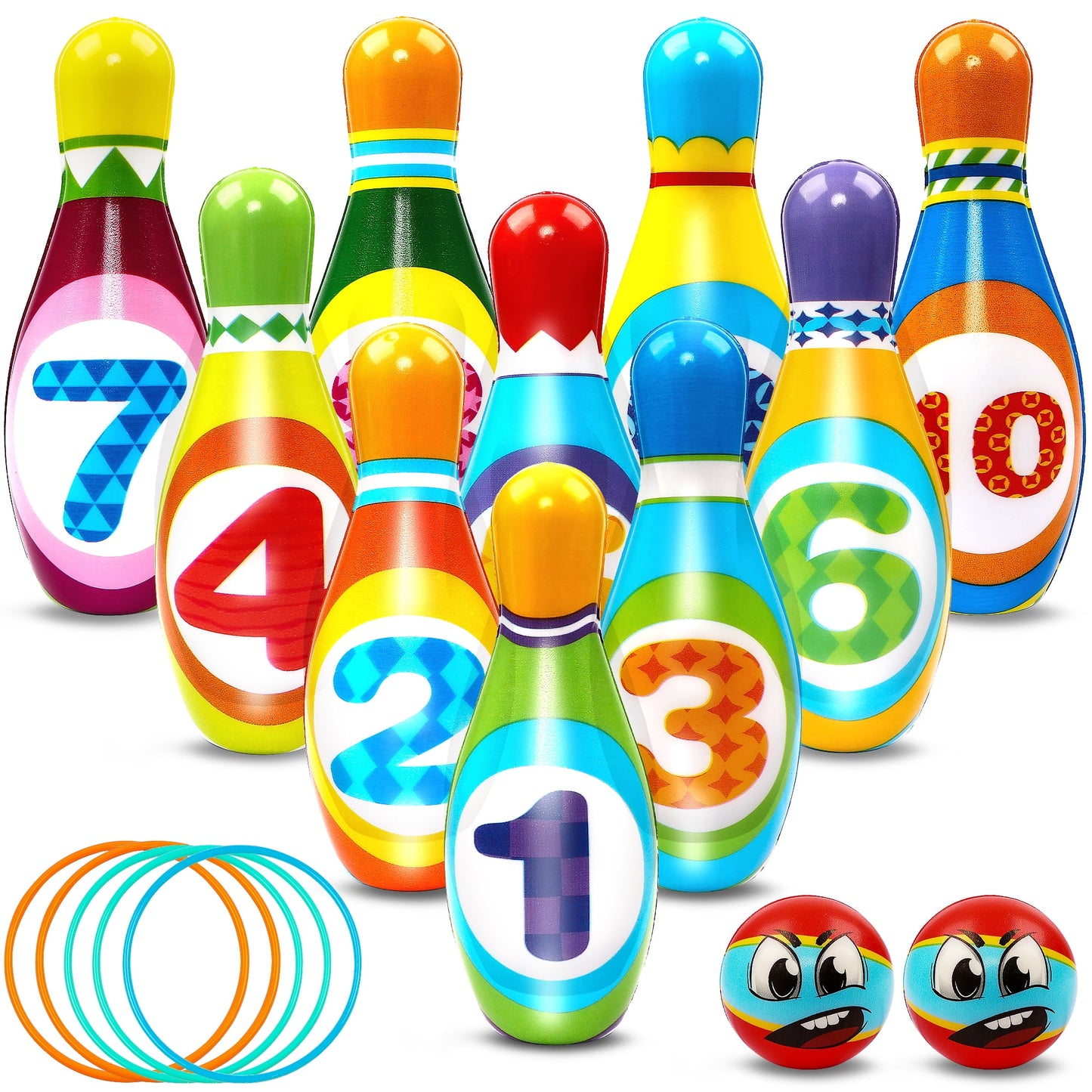 Kids Bowling Set Includes 10 Bowling Pins & 2 Balls Toddler Activity Play Game Indoor Outdoor Toy Gift for 3-8 Year Old Boys Girls