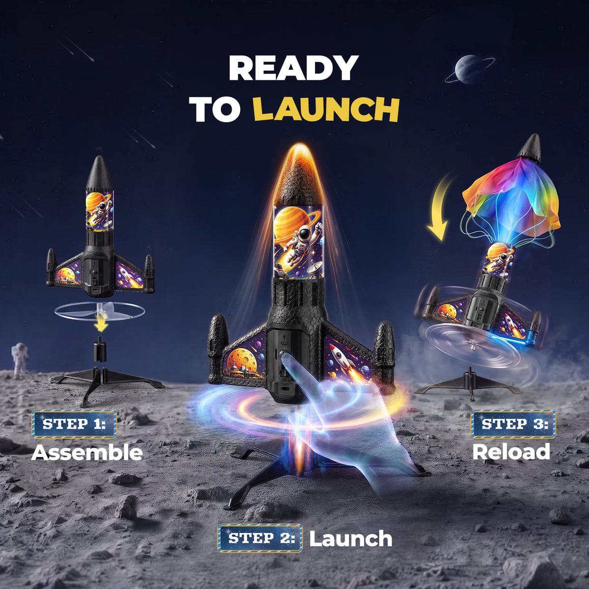 Rocket Launcher for Kids with LED, Rechargeable Rocket Toys for Kids 6-13 丨 Light Up Rocket Launcher for Kids, USB Rechargeable, 200ft Height, Auto Parachute, Outdoor Toy for Boy Girls Age 6-13 and up