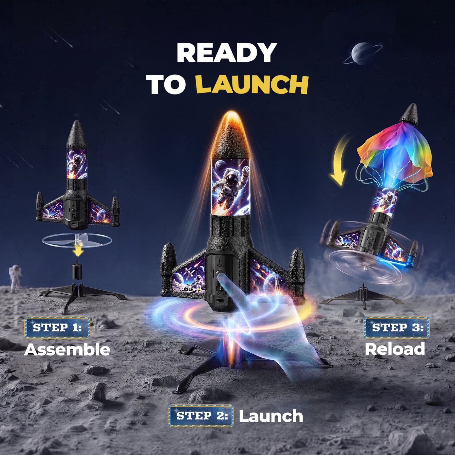 Rocket Launcher for Kids with LED, Rechargeable Rocket Toys for Kids 6-13 丨 Light Up Rocket Launcher for Kids, USB Rechargeable, 200ft Height, Auto Parachute, Outdoor Toy for Boy Girls Age 6-13 and up