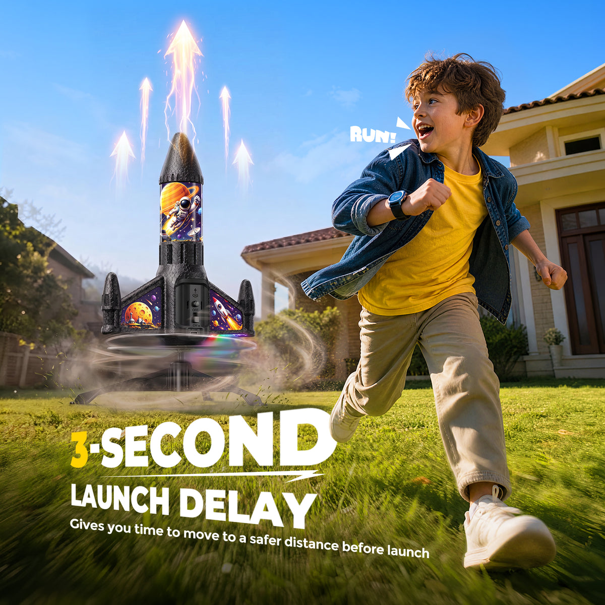 Rocket Launcher for Kids with LED, Rechargeable Rocket Toys for Kids 6-13 丨 Light Up Rocket Launcher for Kids, USB Rechargeable, 200ft Height, Auto Parachute, Outdoor Toy for Boy Girls Age 6-13 and up