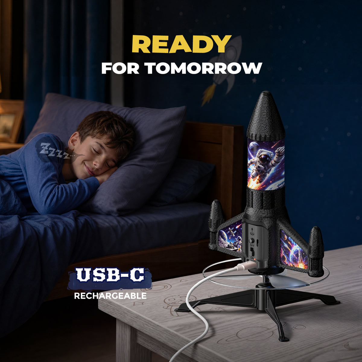 Rocket Launcher for Kids with LED, Rechargeable Rocket Toys for Kids 6-13 丨 Light Up Rocket Launcher for Kids, USB Rechargeable, 200ft Height, Auto Parachute, Outdoor Toy for Boy Girls Age 6-13 and up