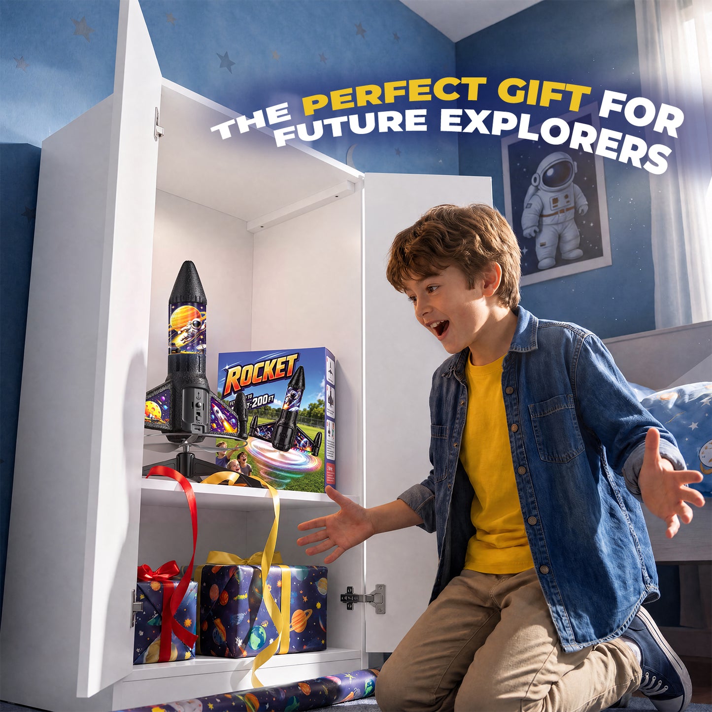 Rocket Launcher for Kids with LED, Rechargeable Rocket Toys for Kids 6-13 丨 Light Up Rocket Launcher for Kids, USB Rechargeable, 200ft Height, Auto Parachute, Outdoor Toy for Boy Girls Age 6-13 and up
