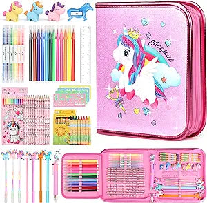 Fruit Scented Washable Markers Set with Glitte Unicorn Pencil Case, Art Supplies for Kids Ages 4-8