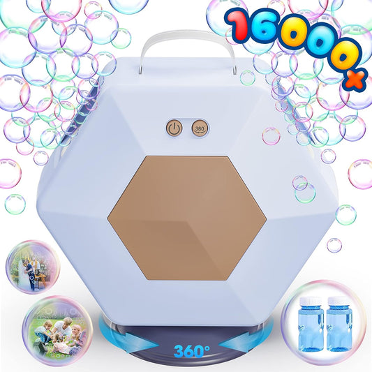 Bubble Machine for Kids,Indoor&Outdoor Party 360¡ãAutomatic Bubble Maker 16000+Bubble/MIN , Summer Toys for Toddlers&Kids 3-8 Years Old,White.