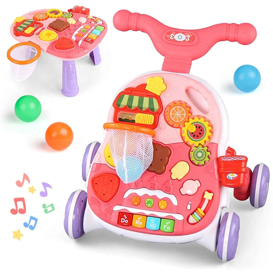 Beefunni 2 in 1 Baby Walker Sit to Stand Toys,Toddlers Musical Fun Table, Lights and Sounds, Learning, Birthday Gift for Infant 9, 12, 18, 24 Months