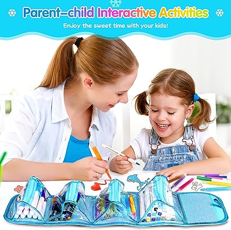 Blue Fruit Scented Markers Set, School Supply Kit 56 Pcs with Frozen Snowflake Pencil Case, Frozen Gifts for Girls Ages 4-6-8, Art Supplies Christmas Birthday Gift for Kids 3+