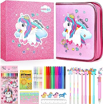 Fruit Scented Washable Markers Set with Glitte Unicorn Pencil Case, Art Supplies for Kids Ages 4-8